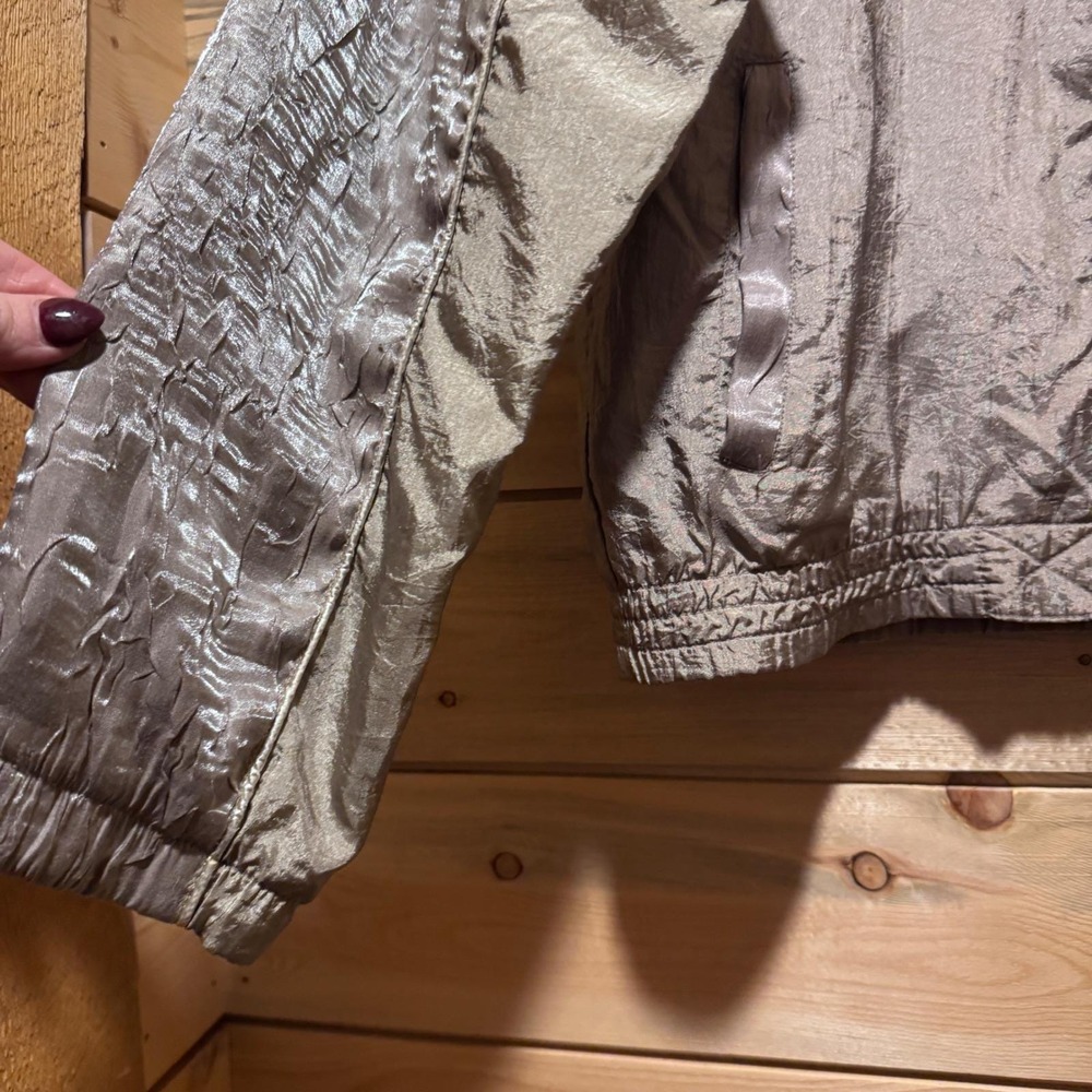 Vintage Metallic Champagne Gold Crinkle Windbreaker Jacket‎ Petite Small Y2K 90s - Picture 2 of 5